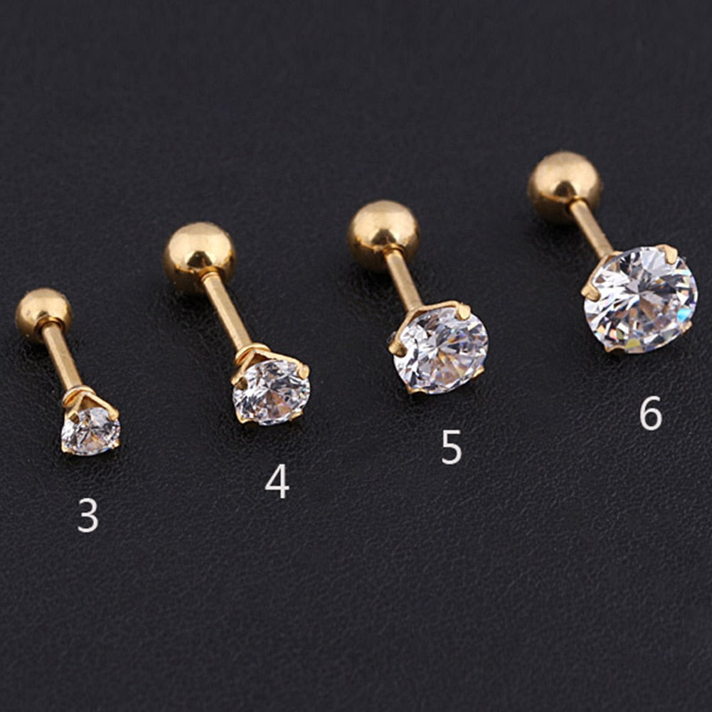 1 pcs Medical Stainless steel Crystal Zircon Ear Studs 4 Prong Tragus Cartilage Piercing Jewelry