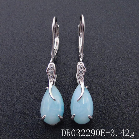 Real Natural Larimar Earring 925 Sterling Silver Jewelry Drop Earrings