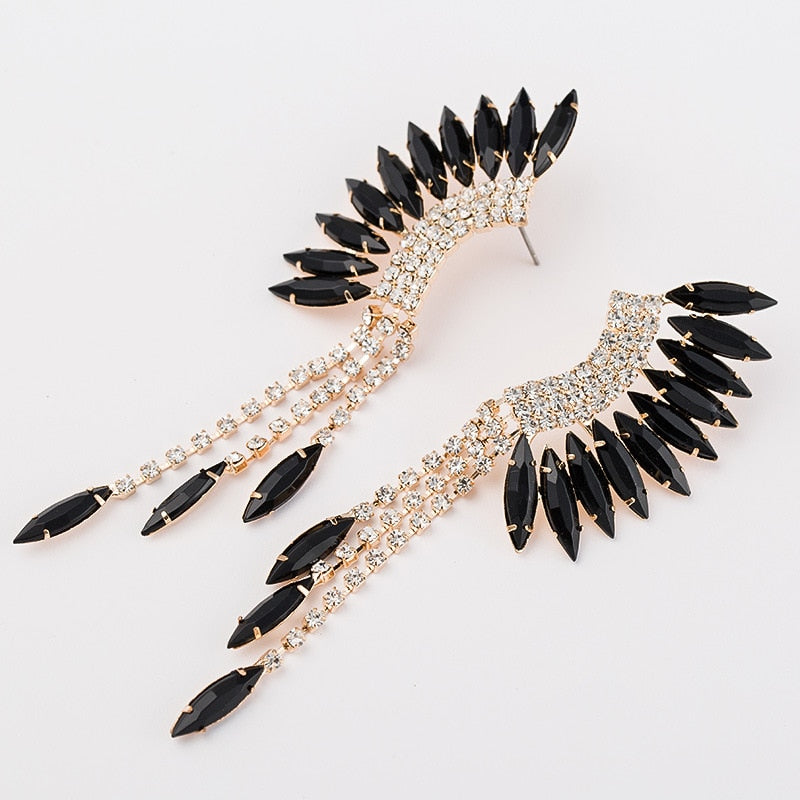 Crystal Rhinestone Tassel Dangle Earrings Long Fringe ZA Earrings Jewelry