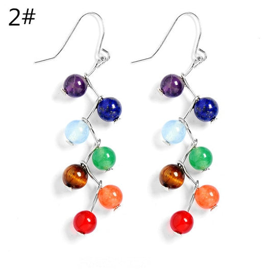 Natural Stone Yoga 7 Chakra 6mm Beads Earrings Reiki Healing Balance Beads Earrings