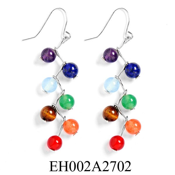 Natural Stone Yoga 7 Chakra 6mm Beads Earrings Reiki Healing Balance Beads Earrings