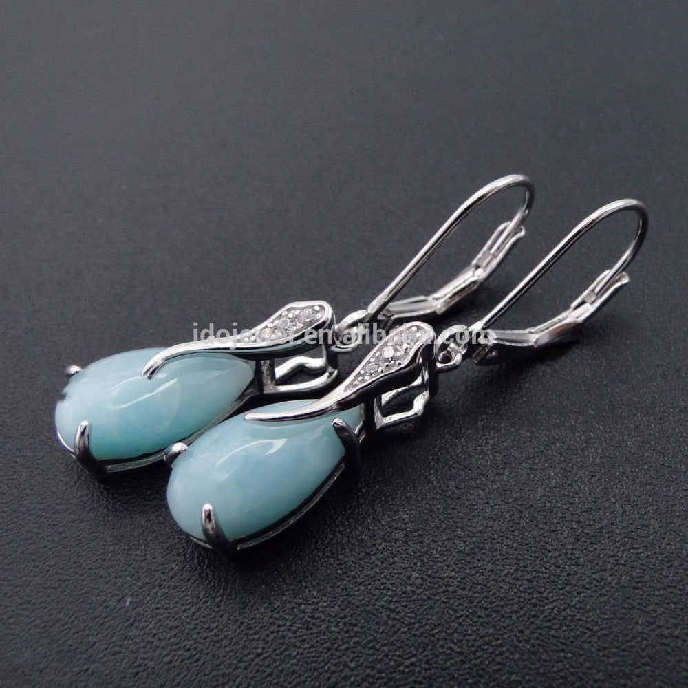 Real Natural Larimar Earring 925 Sterling Silver Jewelry Drop Earrings