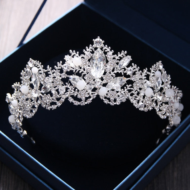 Baroque Luxury Crystal AB Bridal Crown Tiara Light Gold Color Diadem Tiaras Bride Wedding Hair Accessories