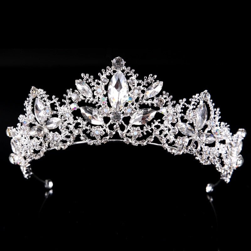 Baroque Luxury Crystal AB Bridal Crown Tiara Light Gold Color Diadem Tiaras Bride Wedding Hair Accessories