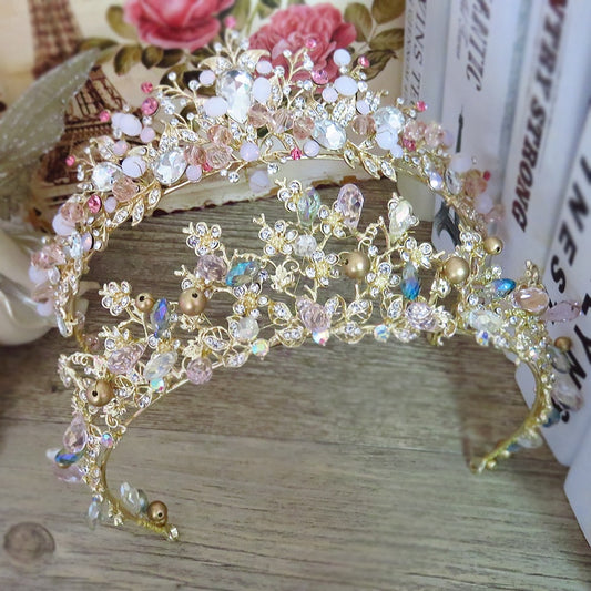 Brides Hair Jewelry Baroque Handmade Beaded Crowns Crystal Tiara Wedding Hair Accessories