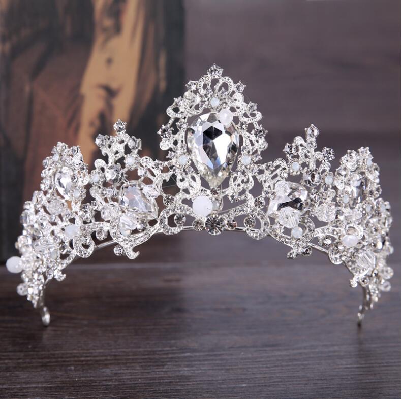 Baroque Luxury Crystal AB Bridal Crown Tiara Light Gold Color Diadem Tiaras Bride Wedding Hair Accessories