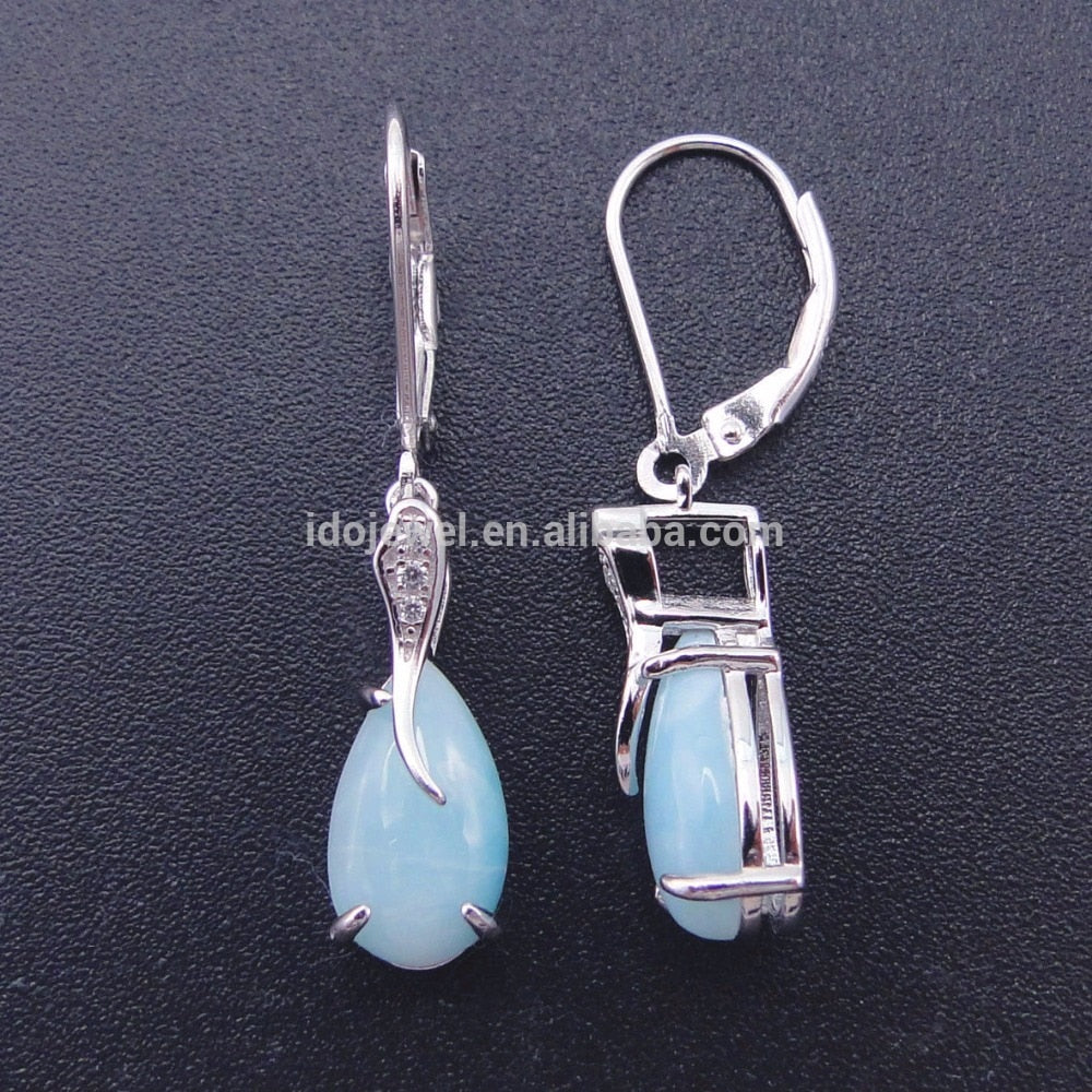 Real Natural Larimar Earring 925 Sterling Silver Jewelry Drop Earrings