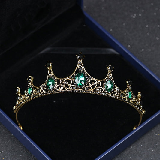 Elegant Vintage Small Baroque Green Crystal Tiaras Crowns Hair Accessories