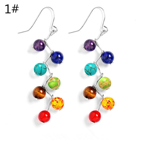 Natural Stone Yoga 7 Chakra 6mm Beads Earrings Reiki Healing Balance Beads Earrings