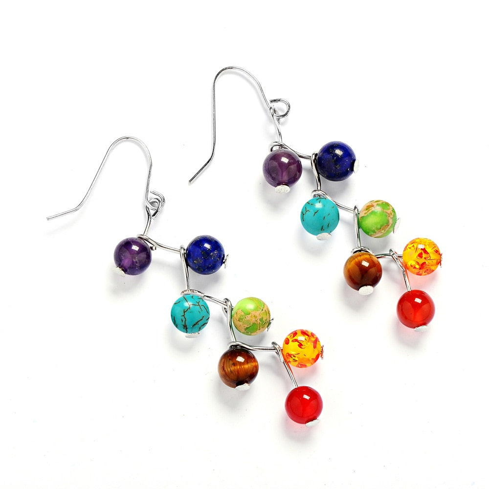 Natural Stone Yoga 7 Chakra 6mm Beads Earrings Reiki Healing Balance Beads Earrings