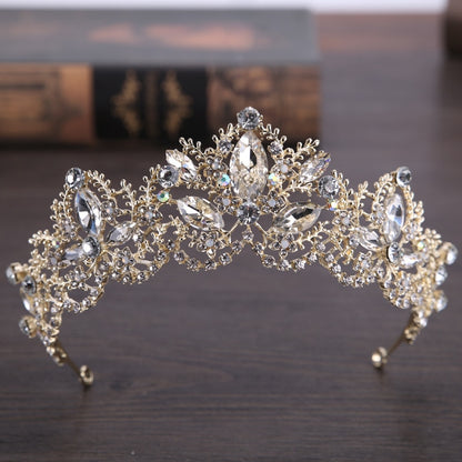 Baroque Luxury Crystal AB Bridal Crown Tiara Light Gold Color Diadem Tiaras Bride Wedding Hair Accessories