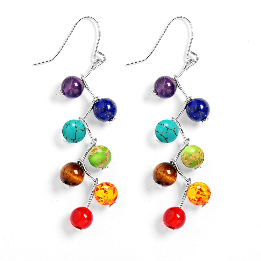 Natural Stone Yoga 7 Chakra 6mm Beads Earrings Reiki Healing Balance Beads Earrings