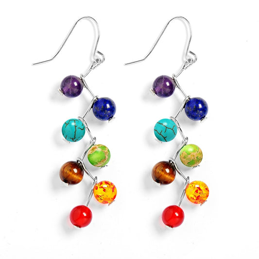 Natural Stone Yoga 7 Chakra 6mm Beads Earrings Reiki Healing Balance Beads Earrings