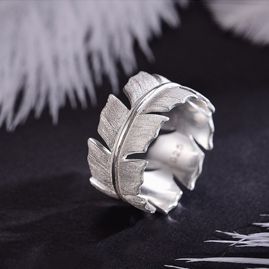 Real 925 Sterling Silver Natural Original Handmade Fine Elegant Soft Feather  Rings