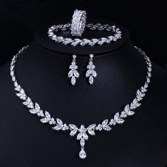 4Pcs Brilliant Cubic Zircon Wedding Bridal Jewelry Sets