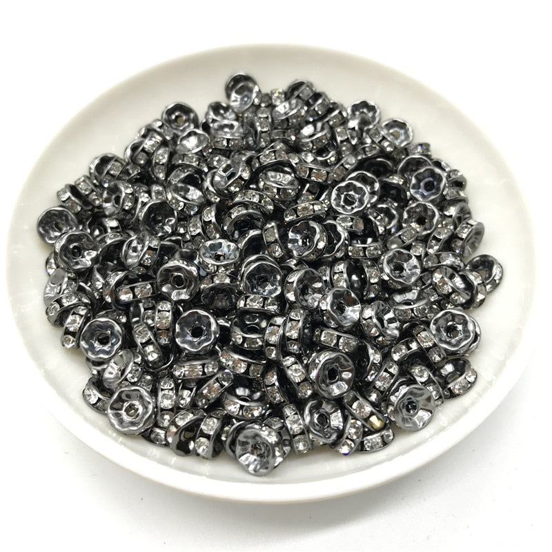 50pcs 6MM Metal Silver Plated Crystal Rhinestone Rondelle Spacer Beads 13 Colors