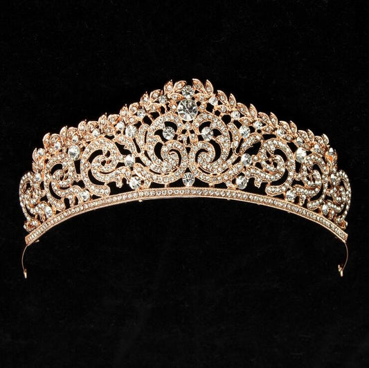 Baroque Luxury Crystal AB Bridal Crown Tiara Light Gold Color Diadem Tiaras Bride Wedding Hair Accessories