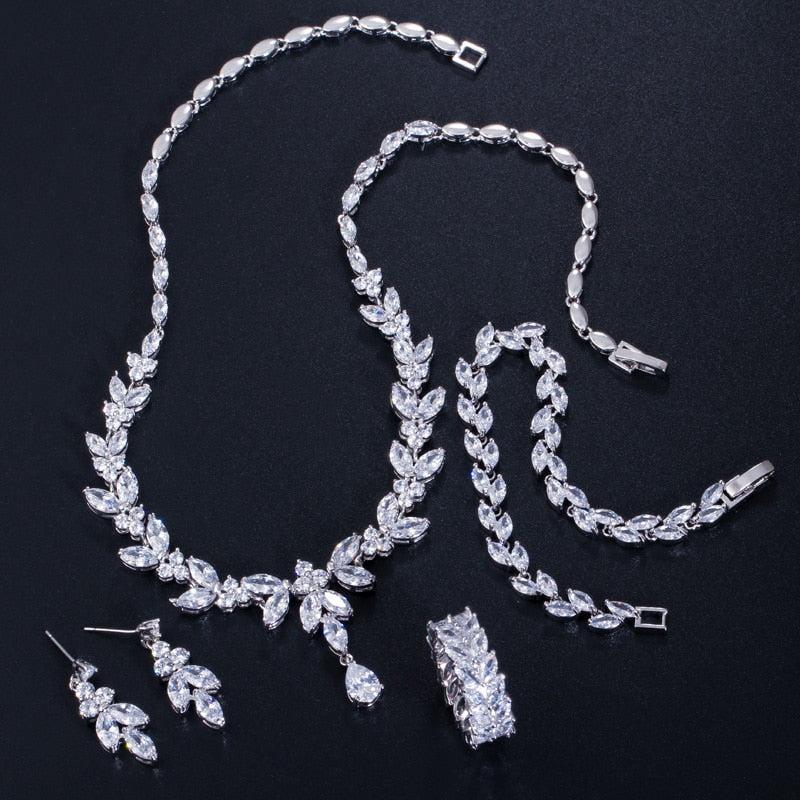 4Pcs Brilliant Cubic Zircon Wedding Bridal Jewelry Sets