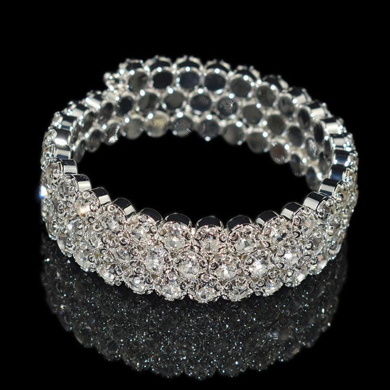 luxurious Multiple Rows Crystal Adjustable Bracelet Bangle Wedding Bracelets Jewelry