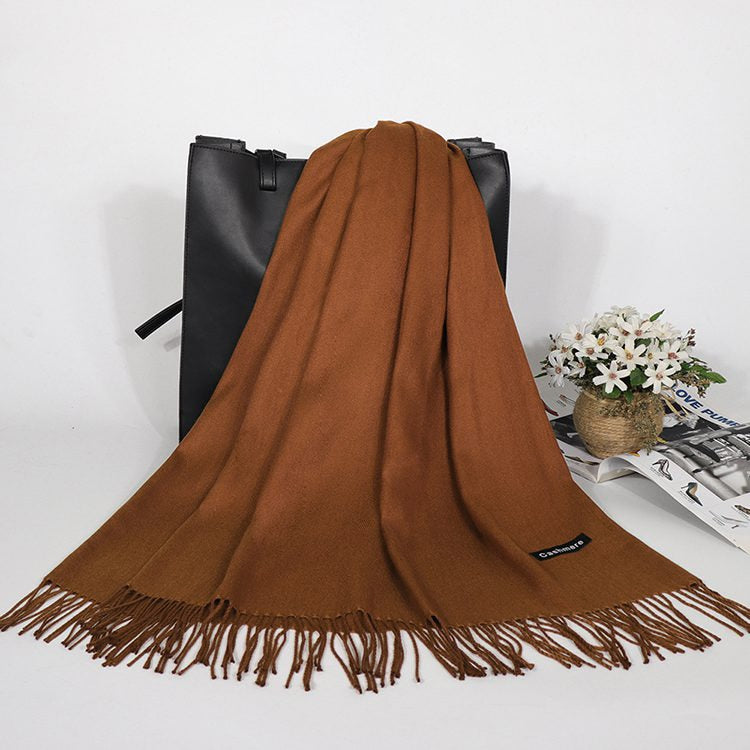 Winter Cashmere Scarf Luxury Scarves Lady Tassel Solid Shawl Wraps Foulard Tippet Pashmina