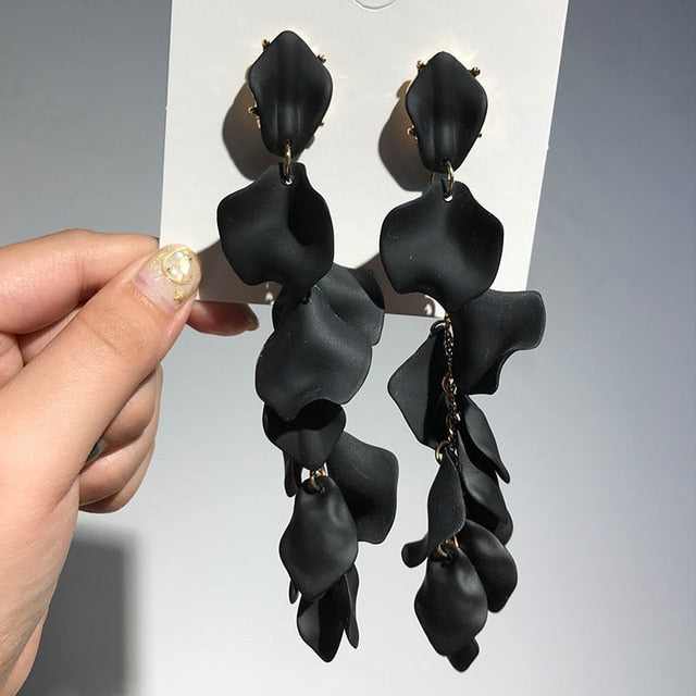 Exaggerated Acrylic Petal Flower Tassel Long Earrings Jewelry