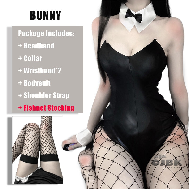 Faux Leather Material Rabbit Woman Set Kawaii Cosplay Bunny Costume