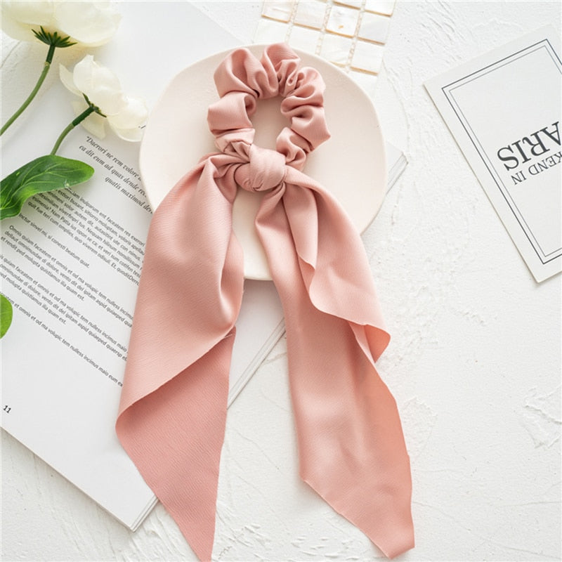 Luxury Satin Silk Bow Streamers Hair Ring Knotted Scrunchie Ponytail Hair Ties