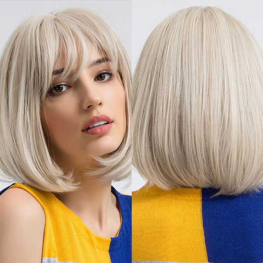 Blonde Synthetic Wigs Short Wavy Bob Wig  with Bangs Body Lolita Natural Hair Heat Resistant