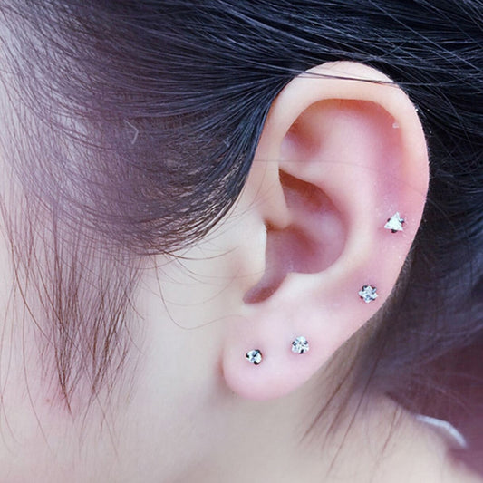 1 pcs Medical Stainless steel Crystal Zircon Ear Studs 4 Prong Tragus Cartilage Piercing Jewelry