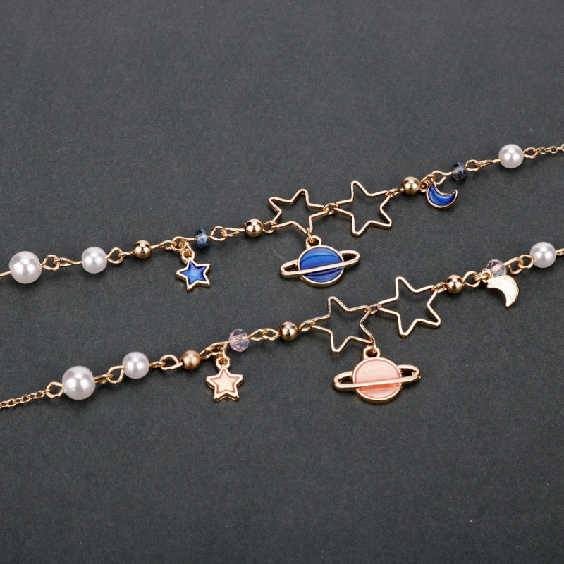 Star Moon Universe Planet Enamel Imitation Pearls Braeclet