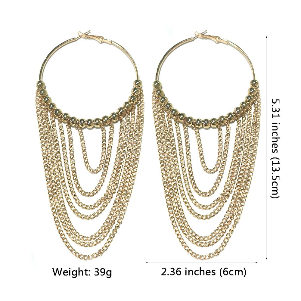 Fashion Circular Metal Long Tassel Earrings Jewelry Chain Dangle Earrings Gold Color Ball Pendientes