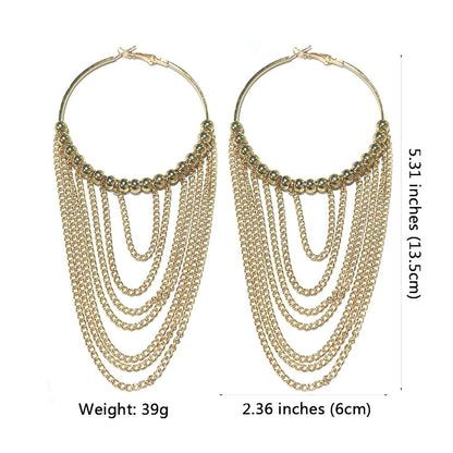 Fashion Circular Metal Long Tassel Earrings Jewelry Chain Dangle Earrings Gold Color Ball Pendientes