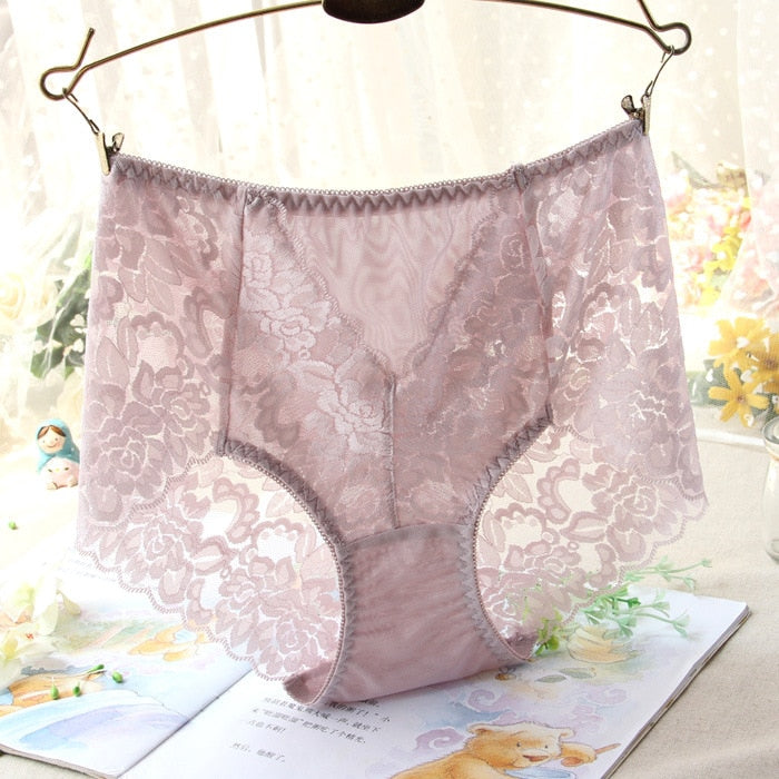 Sexy Mesh Panties High-waist Seamless Lace Briefs Transparent Silk Cotton Health Knickers Lingerie