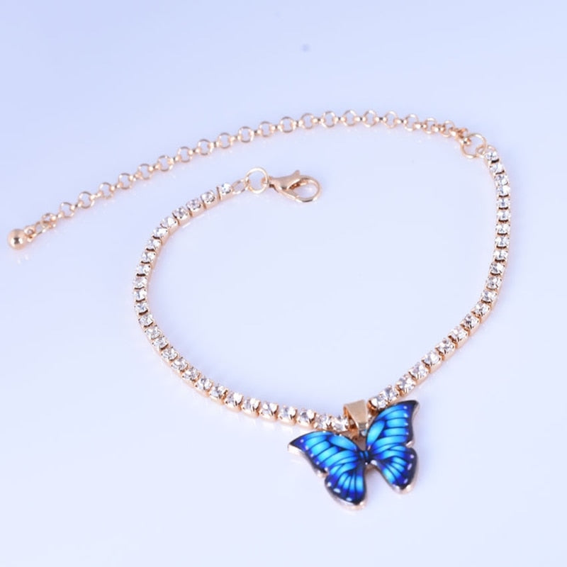 Butterfly Charms Crystal Anklet Rhinestone Foot Chain Accessories