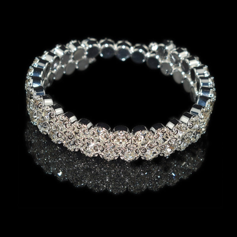 luxurious Multiple Rows Crystal Adjustable Bracelet Bangle Wedding Bracelets Jewelry