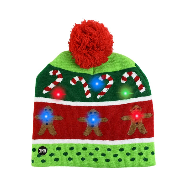 LED Christmas Hat Sweater Knitted Beanie Christmas Light Up Knitted Hat