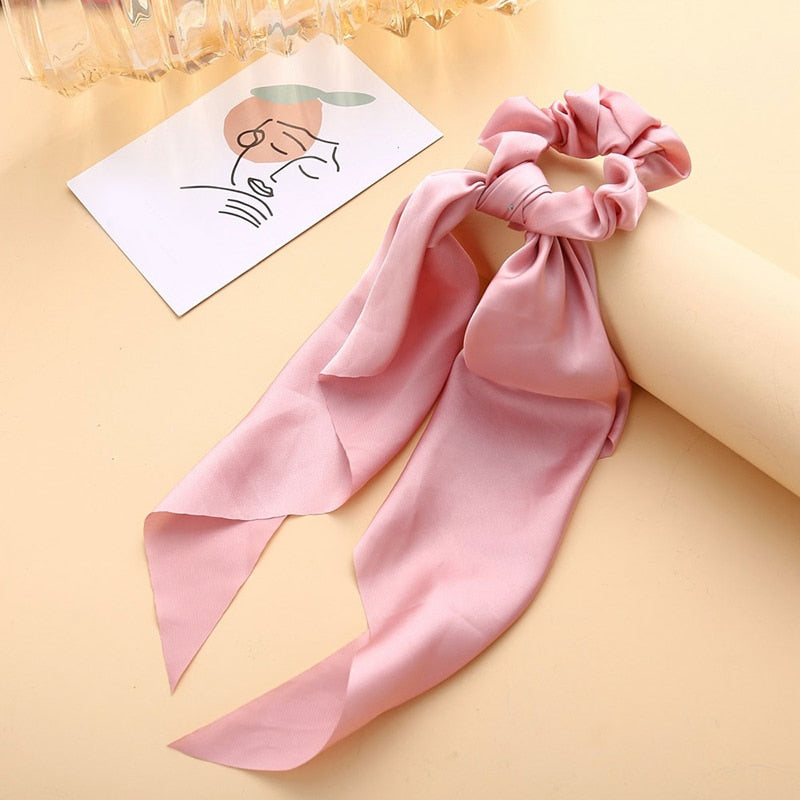 Luxury Satin Silk Bow Streamers Hair Ring Knotted Scrunchie Ponytail Hair Ties