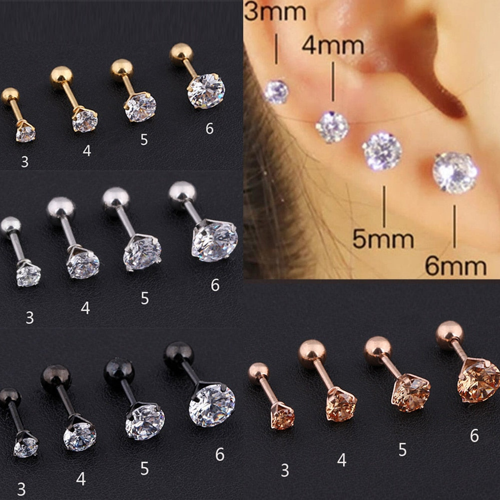 1 pcs Medical Stainless steel Crystal Zircon Ear Studs 4 Prong Tragus Cartilage Piercing Jewelry