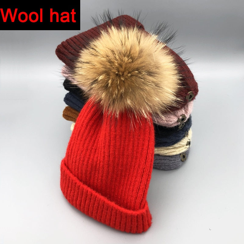 winter hat luxury quality Fox fur pompom hats beanie bonnet winter hats