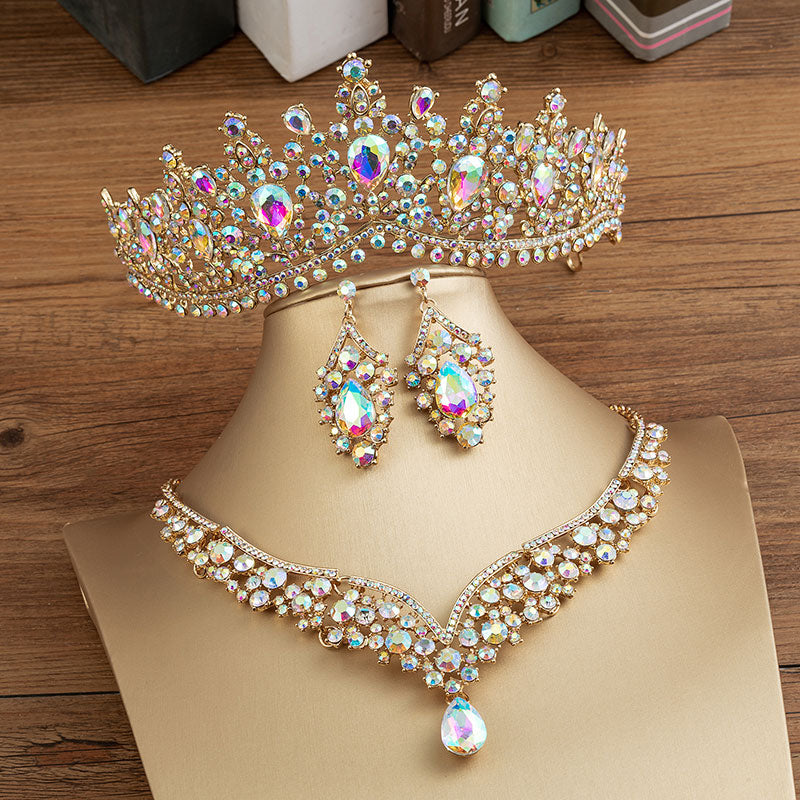 Gorgeous Crystal AB Bridal Jewelry Sets Tiaras Earrings Necklaces Set Crown Jewelry Set