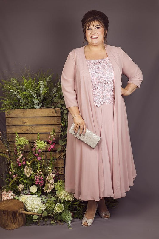 Plus Size Mother Of the Bride Dresses With Jacket Light Pink Chiffon