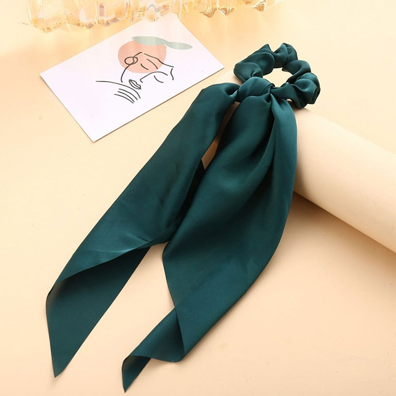 Luxury Satin Silk Bow Streamers Hair Ring Knotted Scrunchie Ponytail Hair Ties