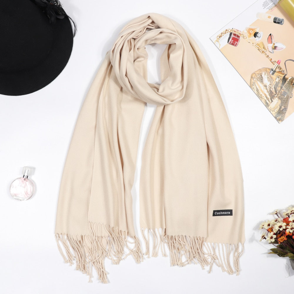 Winter Cashmere Scarf Luxury Scarves Lady Tassel Solid Shawl Wraps Foulard Tippet Pashmina