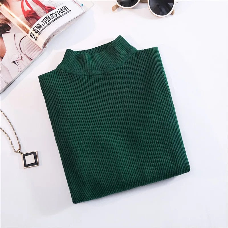 Autumn Winter Top Pull Femme Turtleneck Pullovers Sweaters Long Sleeve Slim Oversize Korean Women Sweater