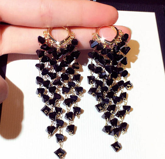 Glamour Crystal Temperament Earrings Long Flash Temperament Elegant Jewelry