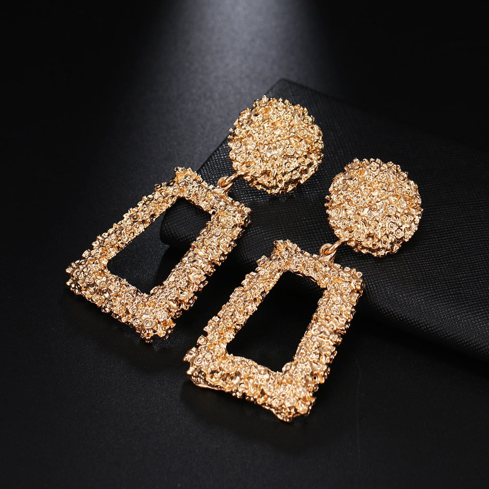 Vintage Earrings Geometric Statement Gold Metal Drop Trendy Earings