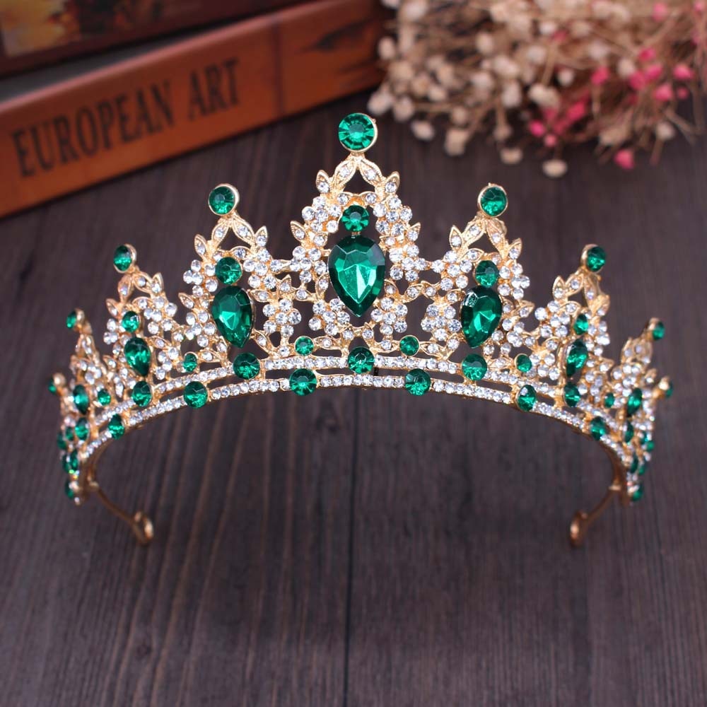 Baroque Luxury Crystal AB Bridal Crown Tiara Light Gold Color Diadem Tiaras Bride Wedding Hair Accessories