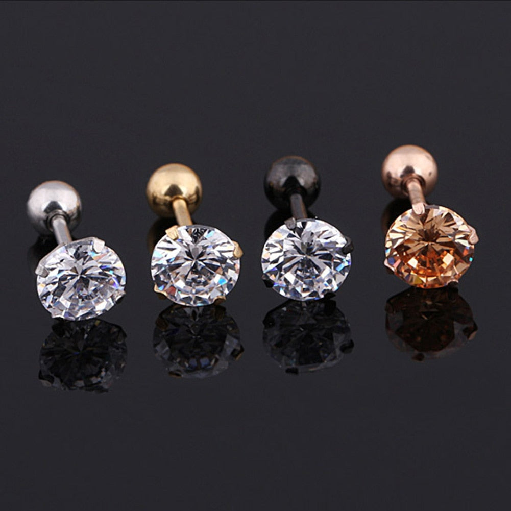 1 pcs Medical Stainless steel Crystal Zircon Ear Studs 4 Prong Tragus Cartilage Piercing Jewelry