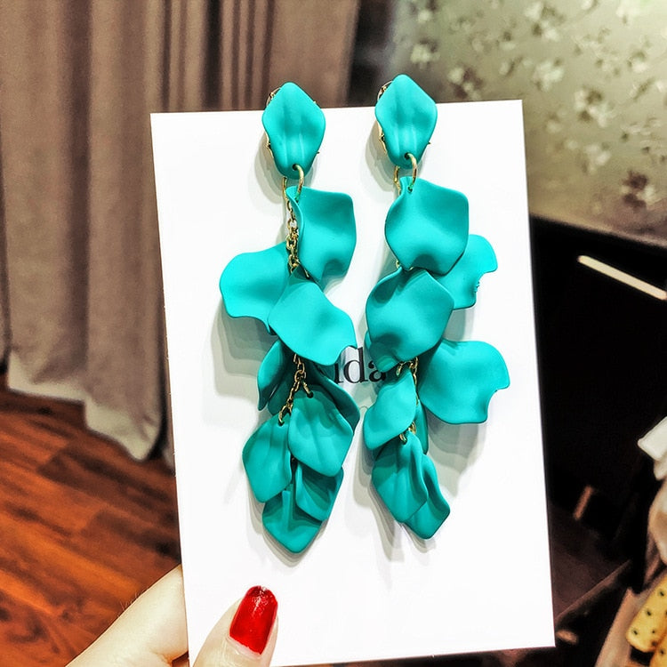 Exaggerated Acrylic Petal Flower Tassel Long Earrings Jewelry