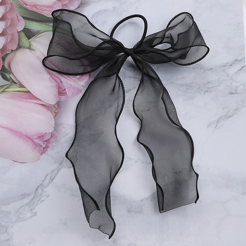 Luxury Satin Silk Bow Streamers Hair Ring Knotted Scrunchie Ponytail Hair Ties